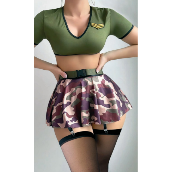 Gizemli Sexshop Sex si Kamuflaj Etekli Kadın Erotik Kostüm