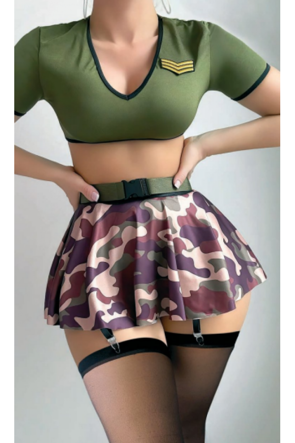 Gizemli Sexshop Sex si Kamuflaj Etekli Kadın Erotik Kostüm