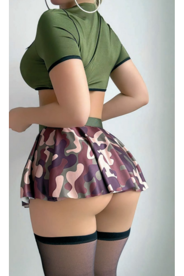 Gizemli Sexshop Sex si Kamuflaj Etekli Kadın Erotik Kostüm