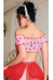 Gizemli Sexshop Seksi Kırmızı Kalp Desenli Şık Pembe  Fantezi Kostüm