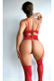 Gizemli Sexshop Kırmızı Dantel Korseli Fantezi Jartiyer Takım