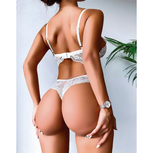 Gizemli Sexshop Beyaz Dantel Sütyen Külot Takım