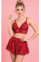 Gizemli Sexshop Kırmızı Tül Fırfırlı Etekli Sütyen Takım