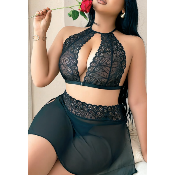 Gizemli Sexshop Siyah Dantelli Etekli Fantezi Takım