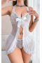 Gizemli Sexshop Beyaz Gecelik Takımı Kilotlu  iç Giyim Tüllü Dantelli Gecelik 